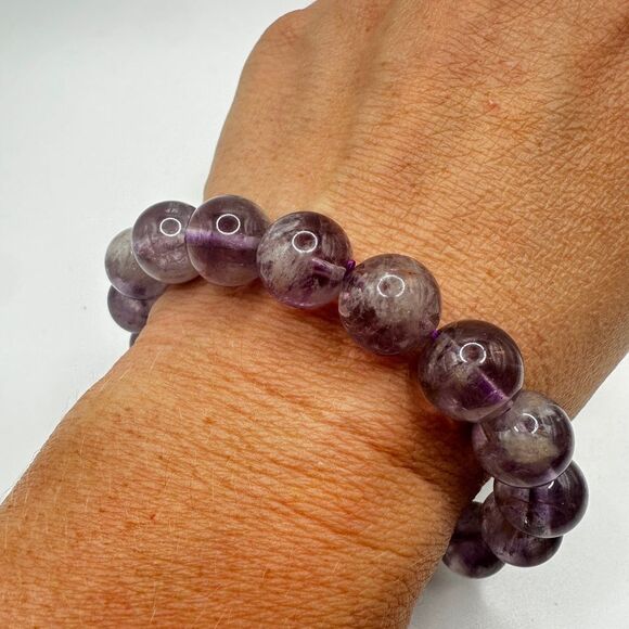 12.5mm Natural Purple Rabbit Hair Rutilated Quartz beaded stretch bracelet! - Picture 3 of 10